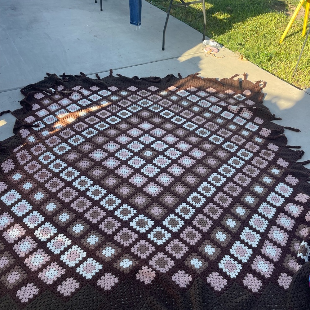 Handmade Crochet Blanket in Brown and Pink